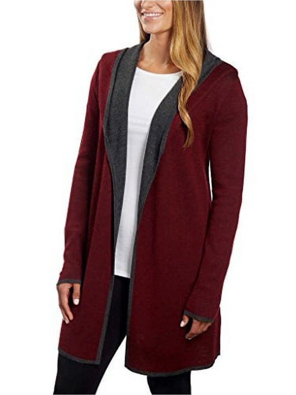 BNCI Blanc Noir Burgundy & Gray Hooded Cardigan